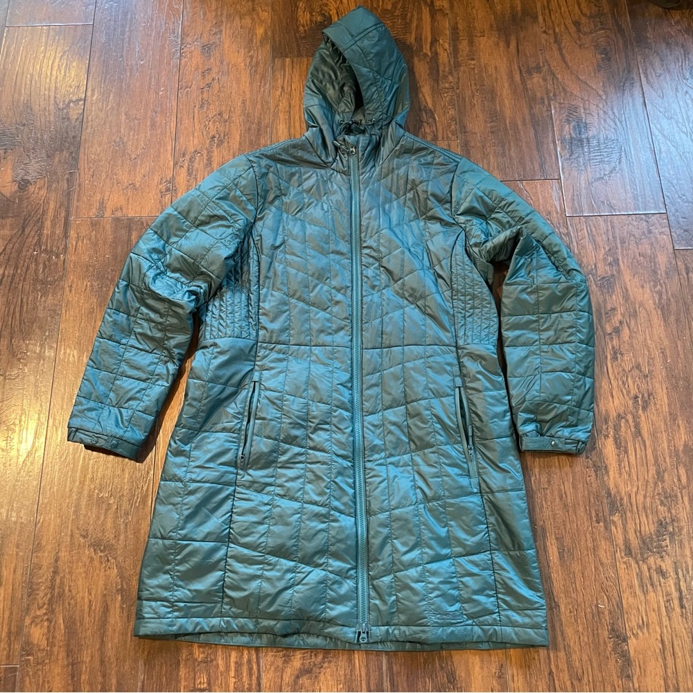 L.L. Bean Hooded Quilted Long Puffer Coat in Teal Green